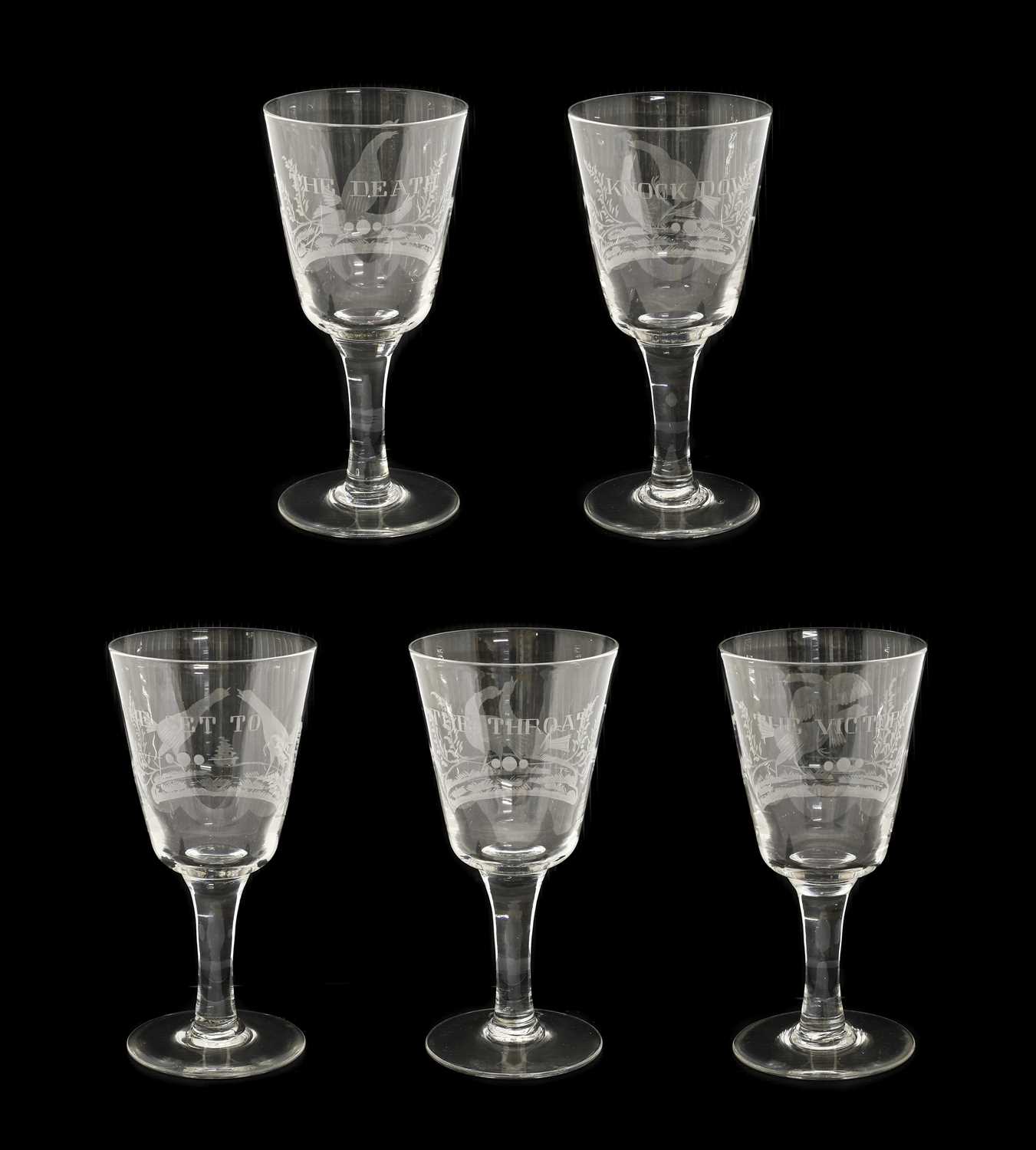 Lot 41 - A Set of Five Cock Fighting Glasses, 19th...