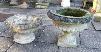 Lot 1163 - A Pair of Small Composition Stone Garden Urns,...