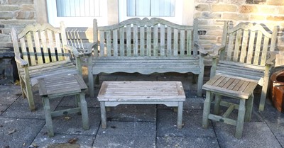 Lot 1180 - An Eight Piece Hardwood Garden Set, labelled...