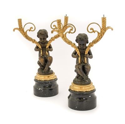 Lot 355 - A Pair of French Gilt and Patinated Bronze...