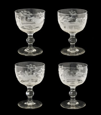 Lot 42 - A Set of Four Glass Rummers, the ovoid bowls...