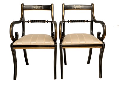 Lot 743 - A Pair of Regency Style Ebonised and Parcel...