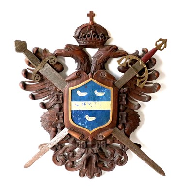 Lot 775 - A 20th Century Carved Walnut Coat of Arms, as...