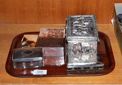 Lot 366 - A silver and copper reliquary casket, a French cigarette box, a cut glass and silver mounted...