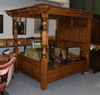 Lot 1320 - An Oak Full Tester Double Bed, with lozenge,...