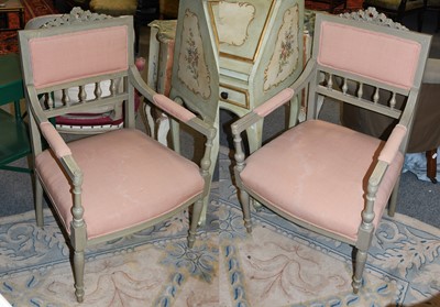 Lot 1266 - A Pair of Grey Painted Regency Open Armchairs