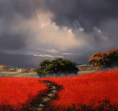 Lot 1160 - Allan Morgan (b.1952) Landscape with red...