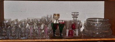 Lot 374 - A shelf of decorative glass including three Masonic wine glasses