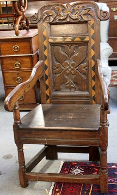 Lot 1289 - An 18th Century Oak Wainscott Chair, with...