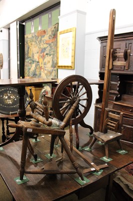 Lot 1460 - A 19th Century Elm Spinning Wheel and A Wool...