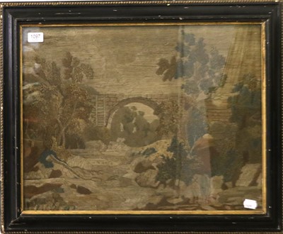 Lot 1097 - A Victorian Woolwork Picture, of figures in a...