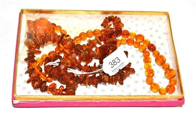 Lot 383 - Two amber bead necklaces