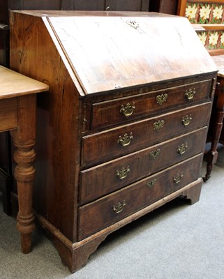 Lot 1387 - An Early 18th Century Walnut Bureau, 91cm by...