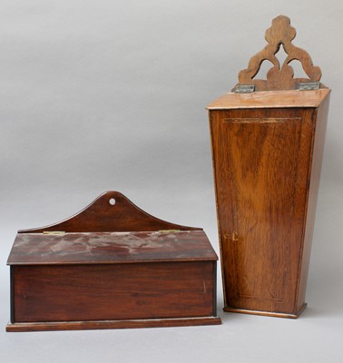 Lot 199 - A 19th Century Inlaid Oak Candle Box; together...