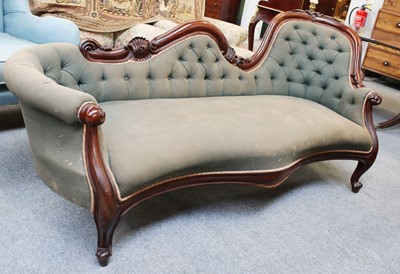 Lot 1185 - A Victorian Chaise Longue, with carved...