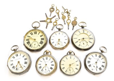 Lot 300 - Six Silver Open-Faced Pocket Watch with Case...