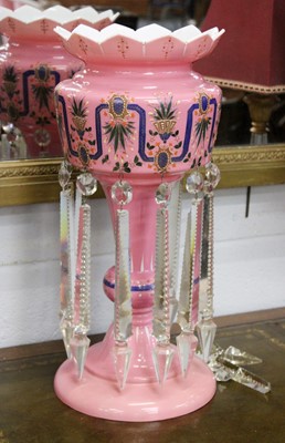 Lot 414 - A Victorian Pink Glass Lustre of Unusually...