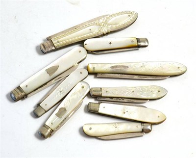 Lot 391 - Nine silver fruit knives with mother-of-pearl handles