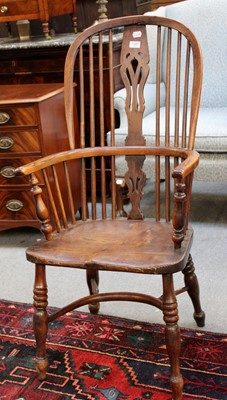 Lot 1287 - A 19th Yew Wood Windsor Chair, with crinoline...