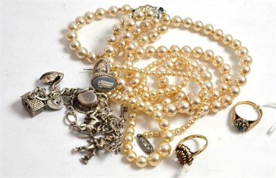 Lot 398 - Quantity of mixed jewellery including silver bracelet, simulated pearls, Wedgwood ring etc