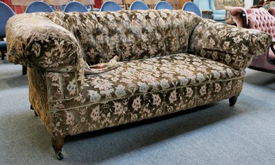 Lot 1279 - A Small Cottage Sofa of Chesterfield Type,...