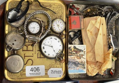 Lot 406 - A quantity of pocket and wristwatches, scrap silver, climbing badges etc