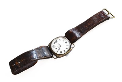 Lot 333 - A Silver Cushion Shaped Enamel Dial Wristwatch,...