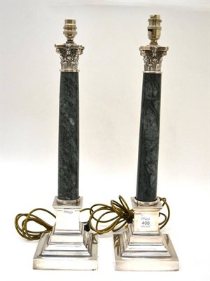 Lot 408 - Pair of plated table lamps