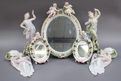 Lot 178 - A Meissen Easel Back Mirror, late 19th century,...