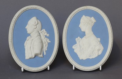 Lot 403 - A Pair of Wedgwood Blue Jasperware Oval...