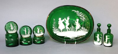 Lot 180 - A Mary Gregory Style Green Glass Dressing...