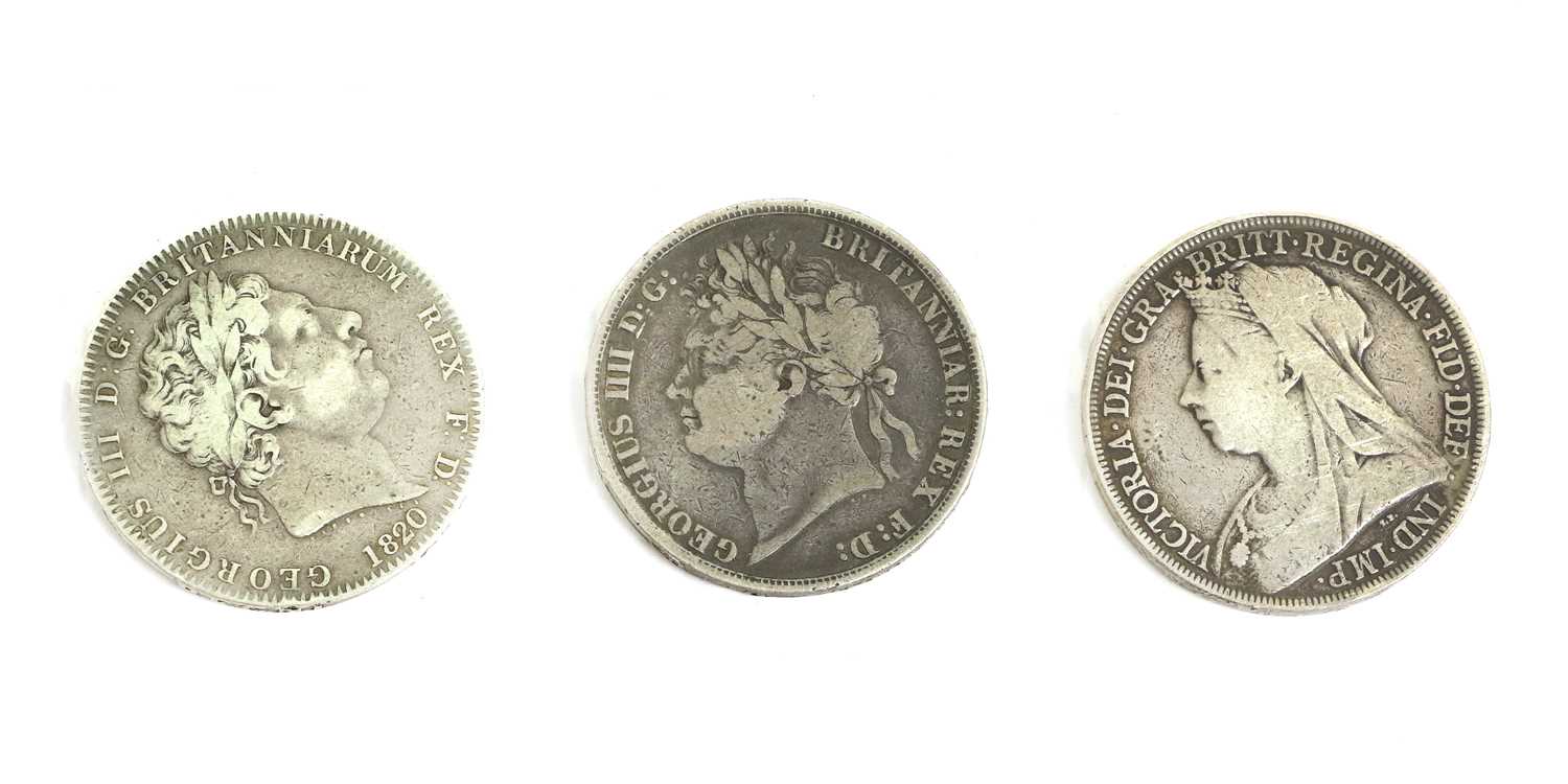 Lot 88 - 3 x Crowns, comprising: George III 1820LX obv....