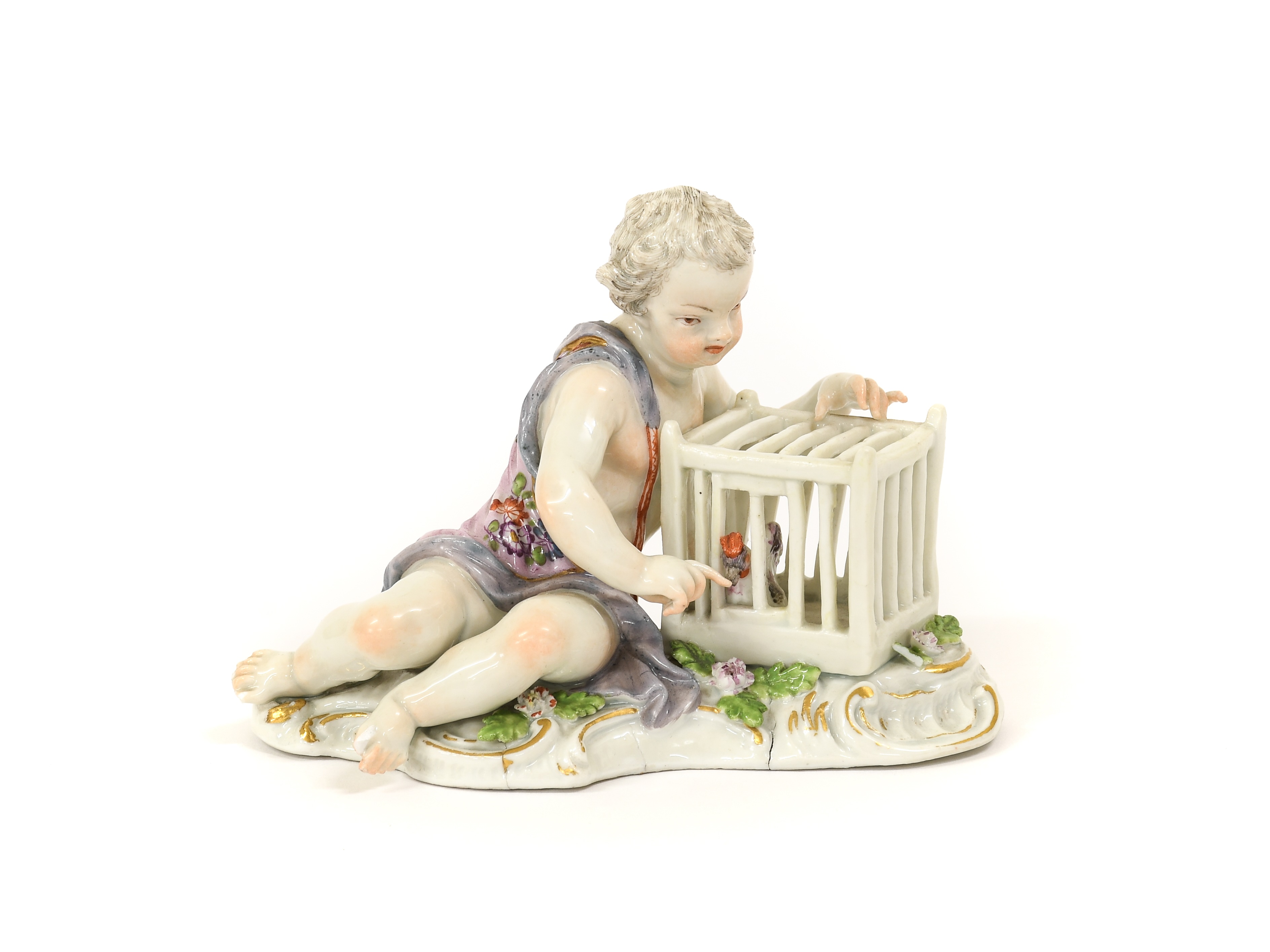Angelot Chérubin En Biscuit De Meissen – Porcelaine – Avec Sac Cœur – Ancien