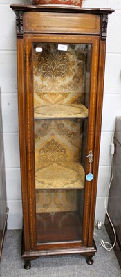 Lot 1205 - A Pair of Edwardian Inlaid Slender Cabinets,...