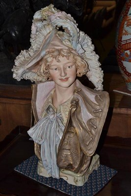 Lot 421 - A Royal Dux large bust of a gallant wearing plumed bicorn hat