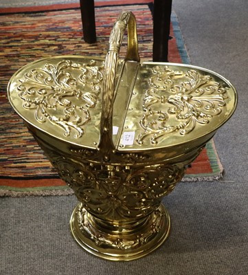 Lot 412 - A Large Victorian Brass Scuttle, with diamond...