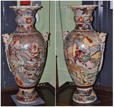 Lot 423 - A large pair of Japanese satsuma earthenware vases