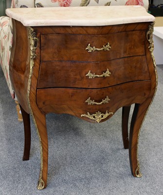 Lot 1296 - A French Burr Walnut Marble Top Kingwood...