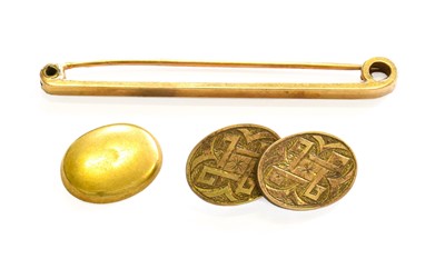 Lot 340 - A Single 9 Carat Gold Cufflink; A 9 Carat Gold...