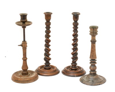 Lot 344 - A Pair of Treen Candlesticks, late 18th/early...