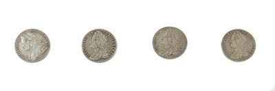 Lot 178 - 4 x George II, Shillings comprising: 1739 obv....