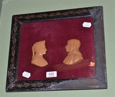 Lot 428 - A framed 19th century wax relief of two profile heads, one reputedly Dante and the other a...