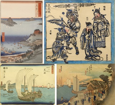 Lot 1075 - Four various Japanese woodblock prints...