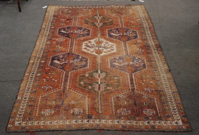 Lot 1009 - A Kashgai Rug, the stepped hexagonal lattice...