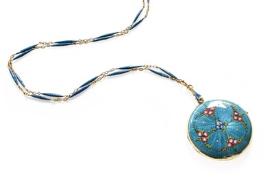 Lot 104 - An Enamel Locket on Chain, locket length 6.2cm,...