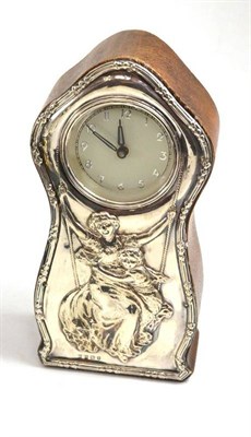 Lot 439 - An Edward VII silver faced mantel clock, Charles S Green & Co Ltd, Birmingham 1906, the front...