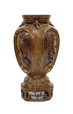 Lot 142 - A Japanese Bronze Vase, Meiji period, of...