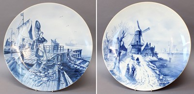 Lot 182 - Two Delft Chargers, 20th century, one printed...