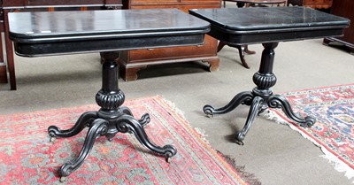 Lot 1204 - A Pair of Victorian Ebonised Card Tables, on...