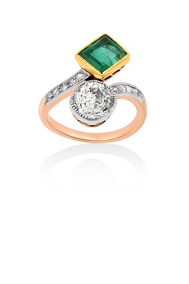 Lot 2099 - An Emerald and Diamond Crossover Ring a...